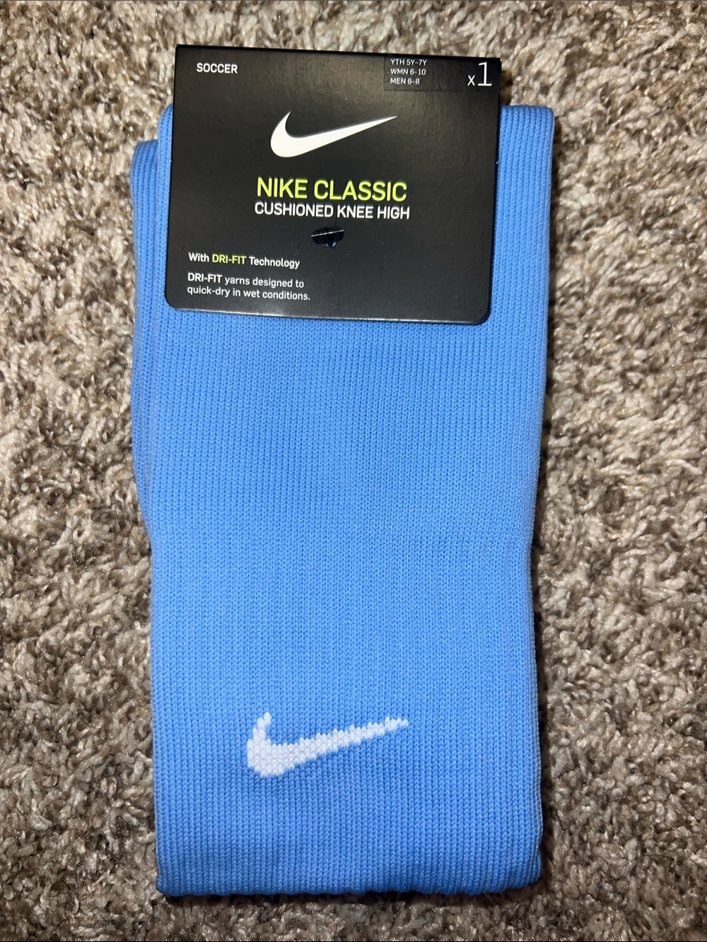 NWT! Nike Classic Cushion Knee High Athletic Socks- Light Blue with White Swoosh - Picture 1 of 9